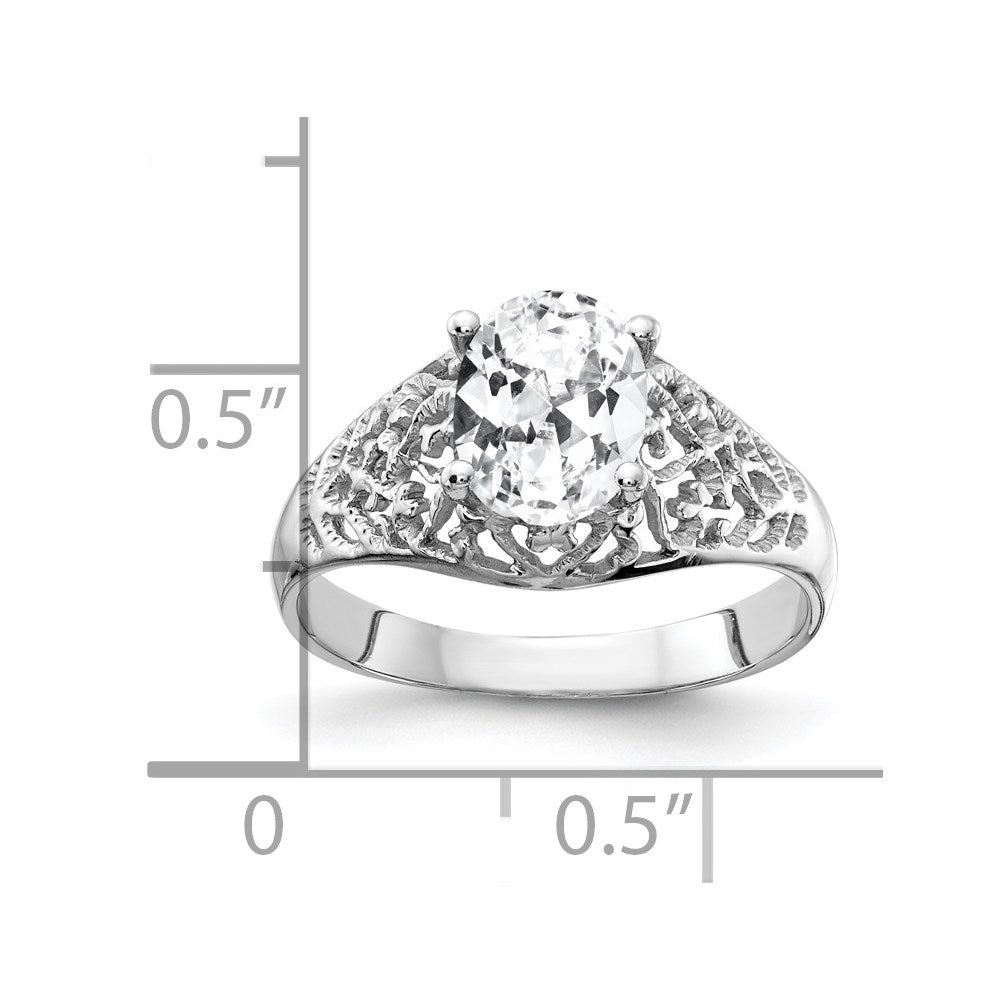 14K Weißgold Ring mit ovalem Zirkonia, 8x6 mm