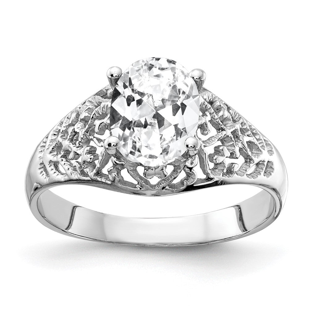 14K Weißgold Ring mit ovalem Zirkonia, 8x6 mm