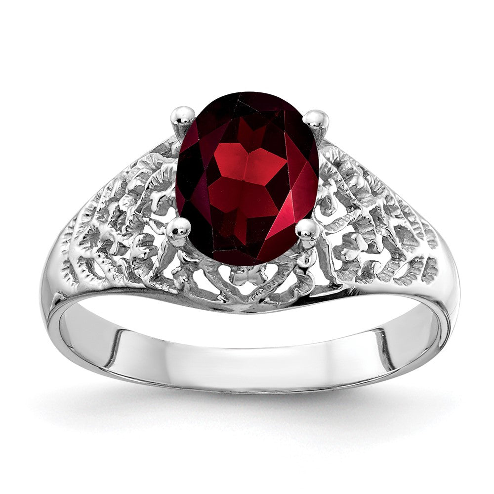 14K Weißgold Ring mit ovalem Granat, 8x6mm