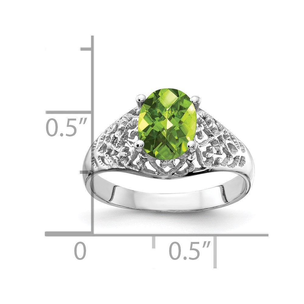 14K Weißgold Ring mit 8x6mm ovalem Peridot im Schachbrettschliff