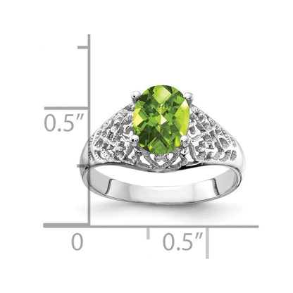 14K Weißgold Ring mit 8x6mm ovalem Peridot im Schachbrettschliff