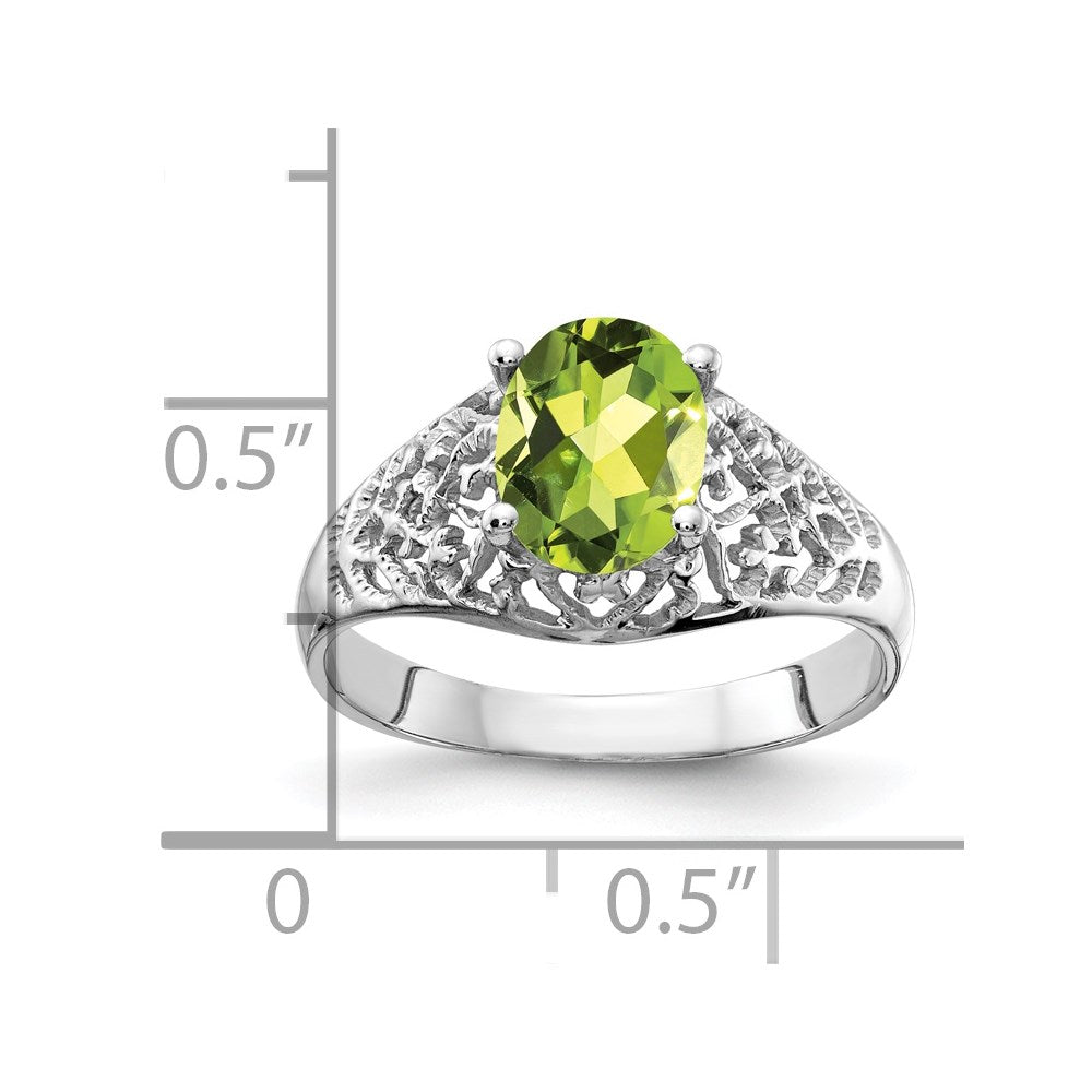 14K Weißgold Ring mit ovalem Peridot 8x6mm