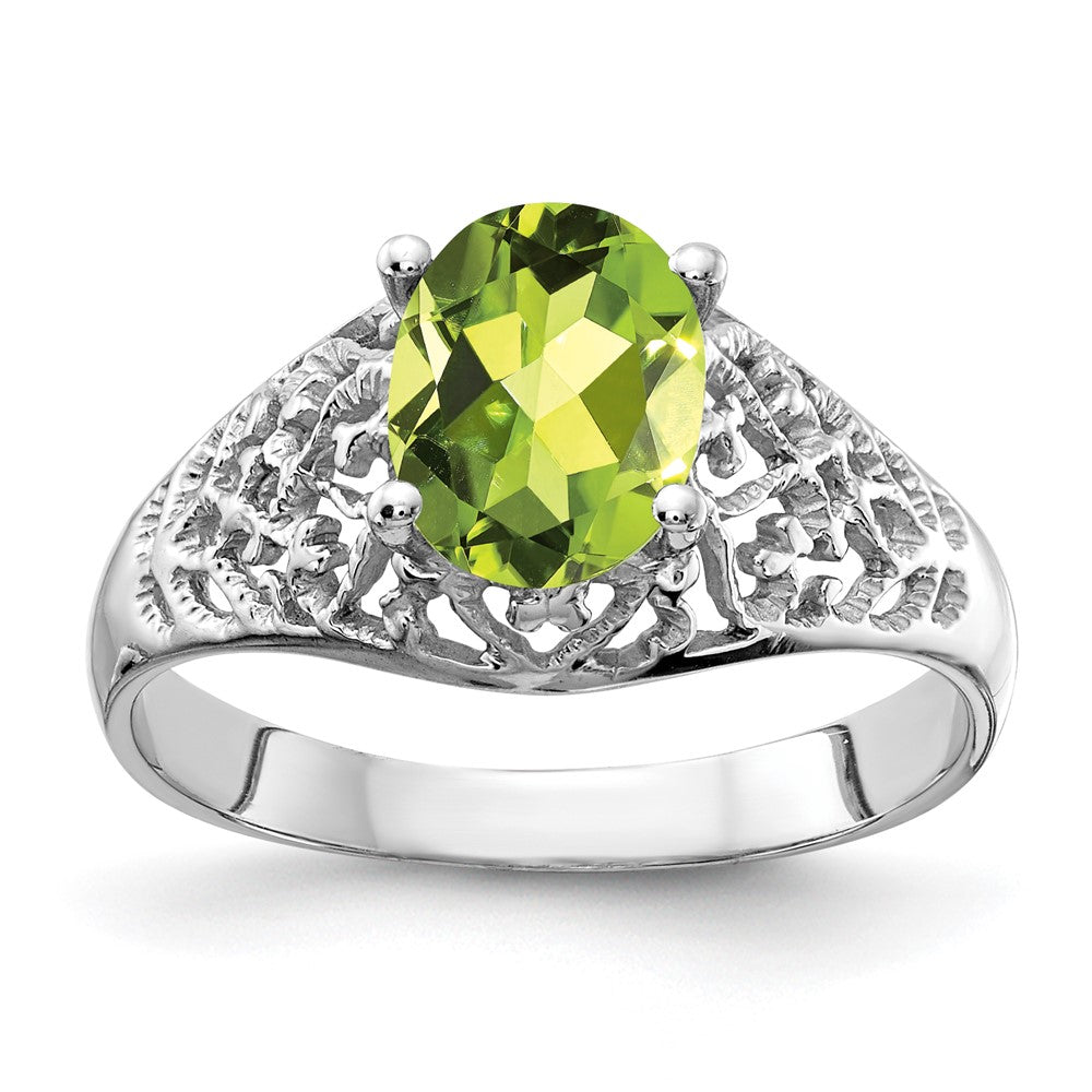 14K Weißgold Ring mit ovalem Peridot 8x6mm