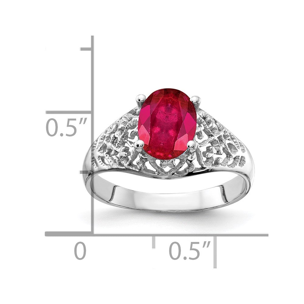 14K Weißgold Ring mit ovalem Rubin 8x6mm