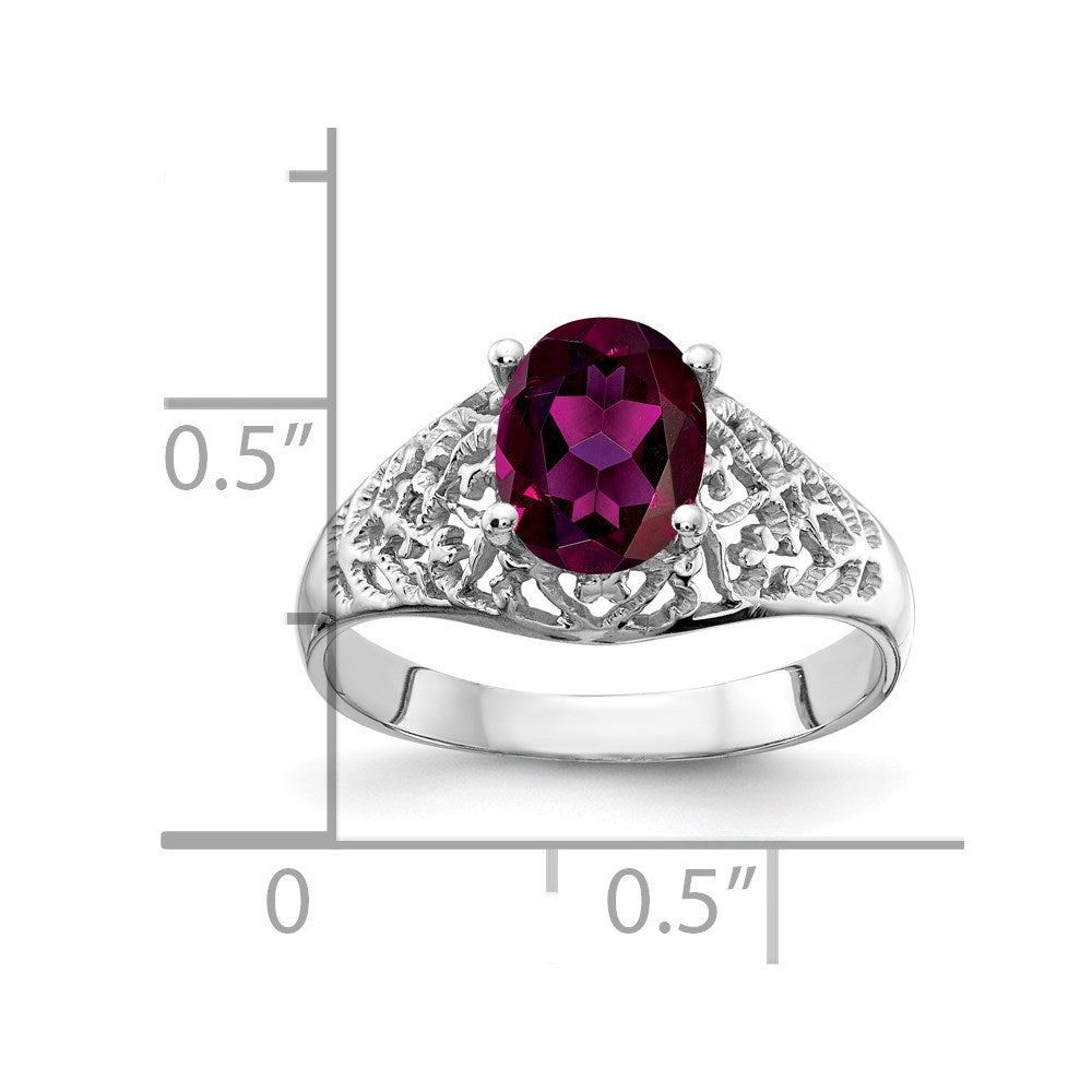 14K Weißgold Ring mit ovalem Rhodolith-Granat 8x6 mm