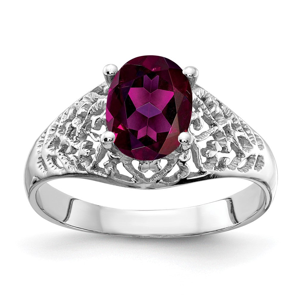 14K Weißgold Ring mit ovalem Rhodolith-Granat 8x6 mm