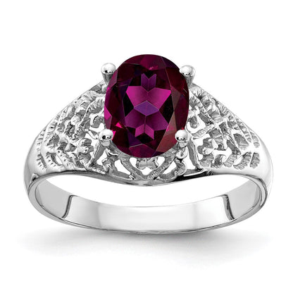 14K Weißgold Ring mit ovalem Rhodolith-Granat 8x6 mm