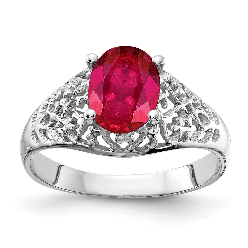 14K Weißgold Ring mit ovalem Rubin 8x6mm