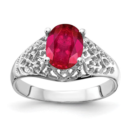 14K Weißgold Ring mit ovalem Rubin 8x6mm