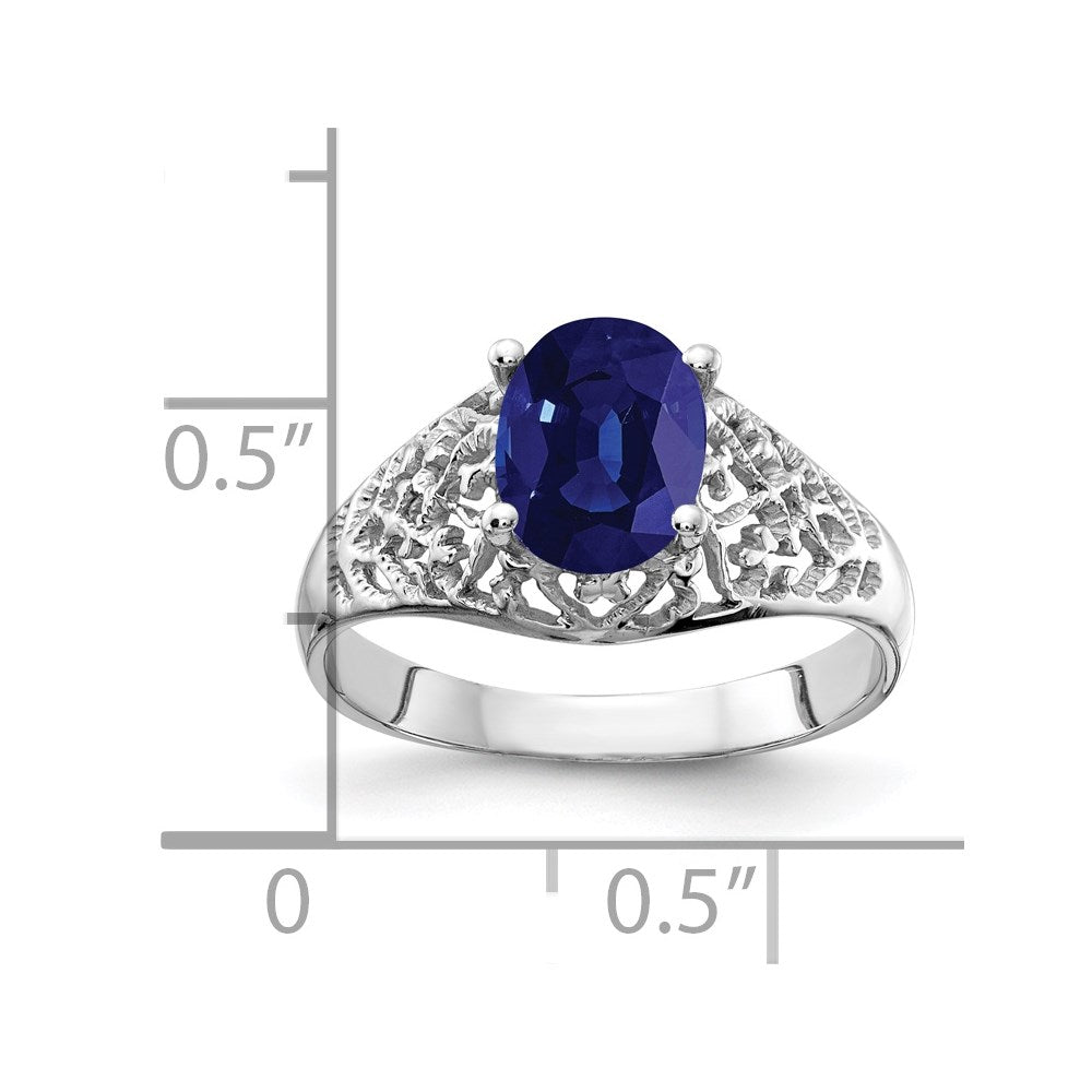 14K Weißgold Ring mit ovalem Saphir 8x6mm