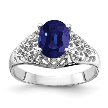 14K Weißgold Ring mit ovalem Saphir 8x6mm