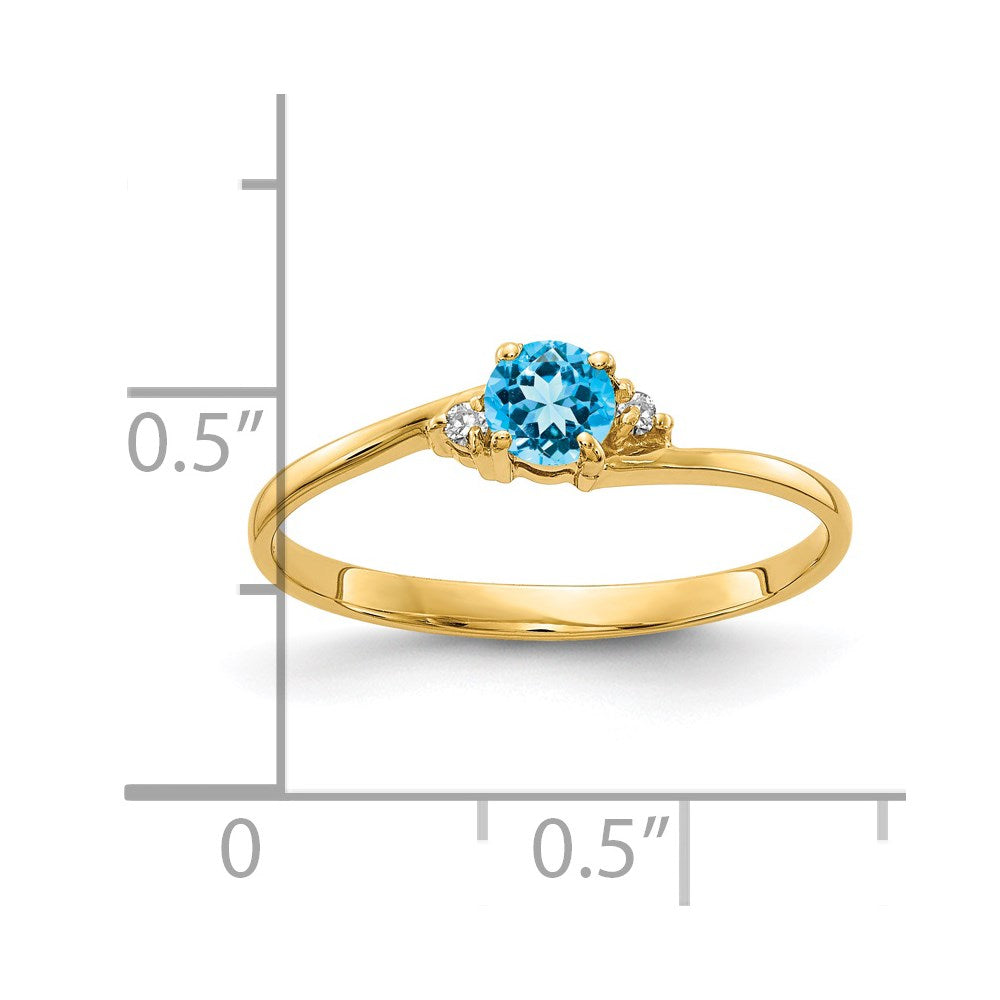 14K Gelbgold 4mm Blautopas Vs Diamant Ring