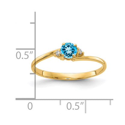 14K Gelbgold 4mm Blautopas Vs Diamant Ring