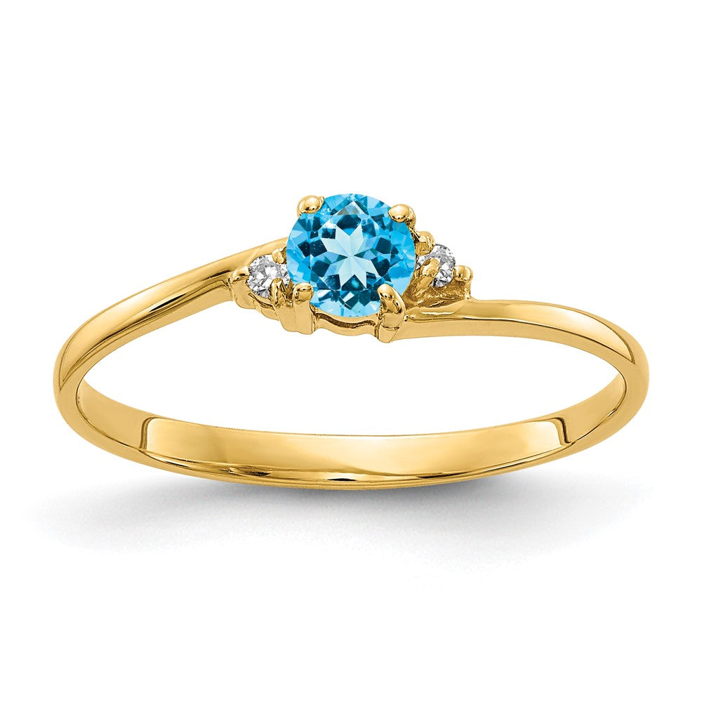 14K Gelbgold 4mm Blautopas Vs Diamant Ring