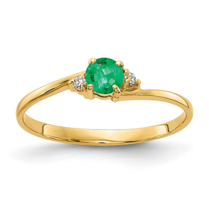 14K Gelbgold 4mm Smaragd Aa Diamant Ring