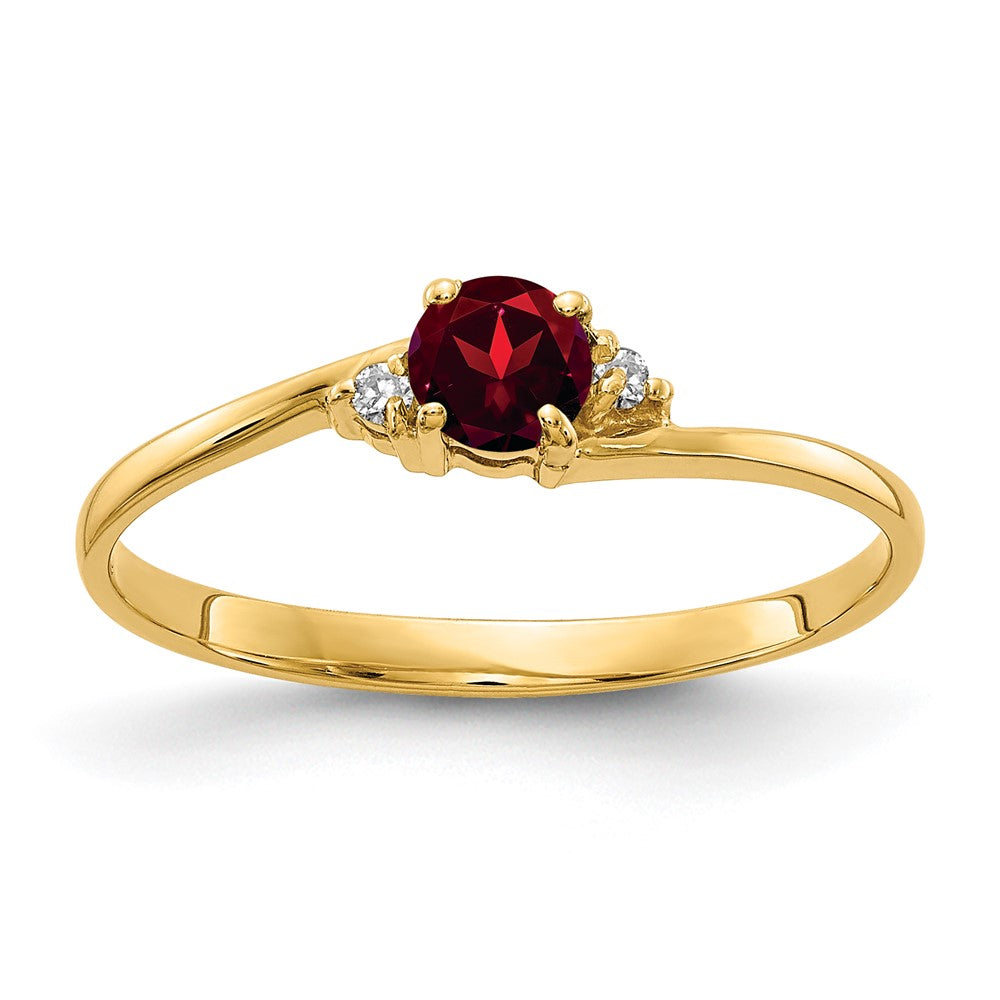 14K Gelbgold 4mm Granat A Echt Diamant Ring