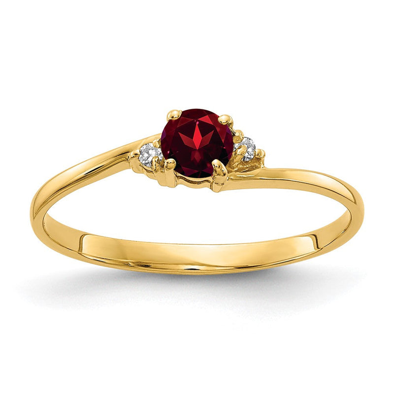 14K Gelbgold 4mm Granat A Echt Diamant Ring