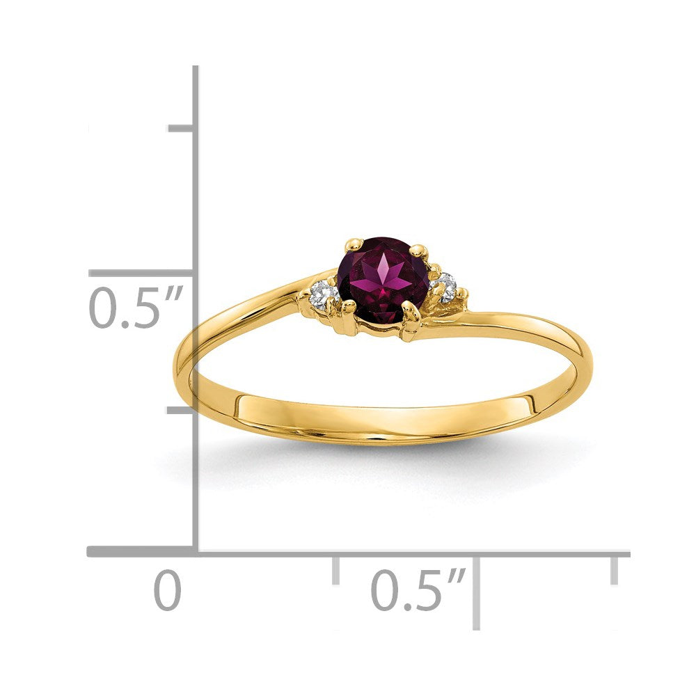 14K Gelbgold 4mm Rhodolith Granat Vs Diamant Ring