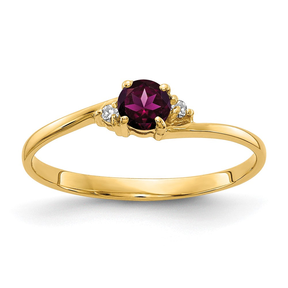 14K Gelbgold 4mm Rhodolith Granat Aaa Diamant Ring
