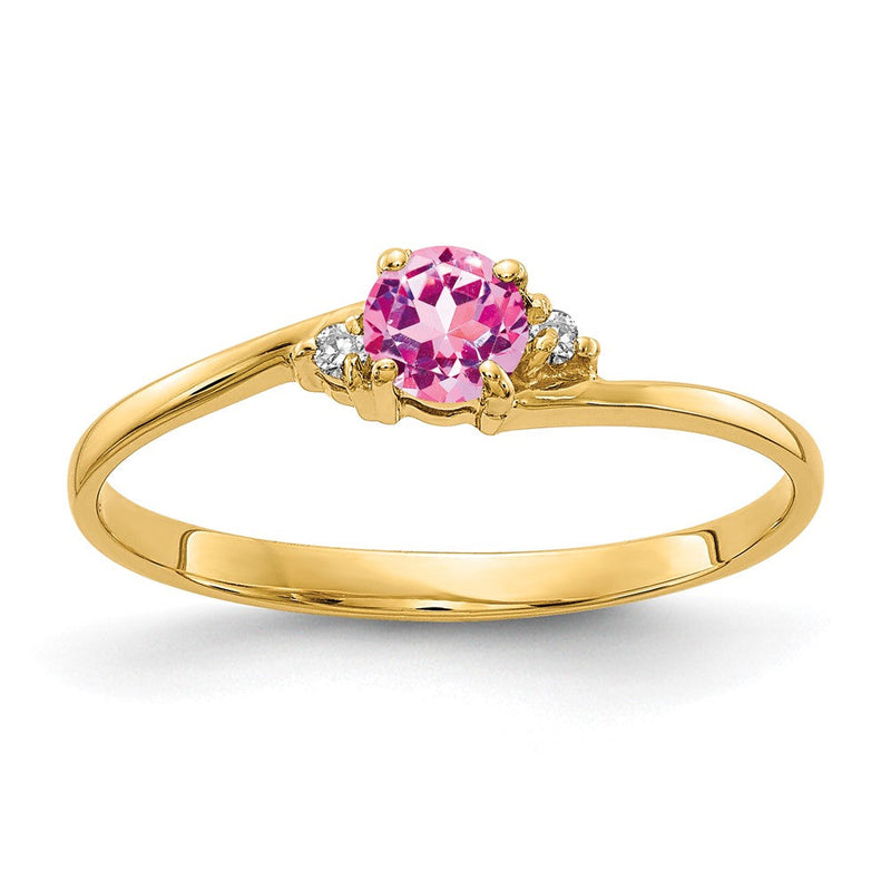 14K Gelbgold 4mm Rosa Saphir A Diamant Ring