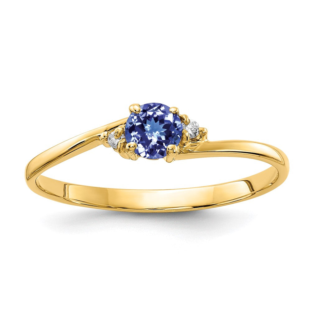 14K Gelbgold 4mm Tsavorite A Echt Diamant Ring