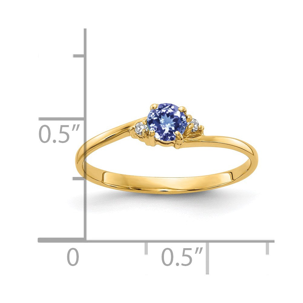 14K Gelbgold 4mm Tansanit A Diamant Ring