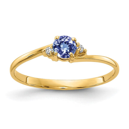 14K Gelbgold 4mm Tansanit A Diamant Ring