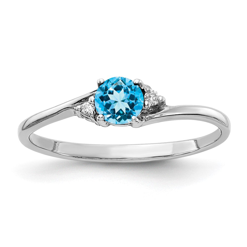 14K Weißgold 4mm Blautopas A Echt Diamant Ring