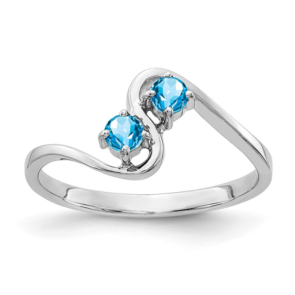 14K Weißgold Ring mit 3 mm Blautopas