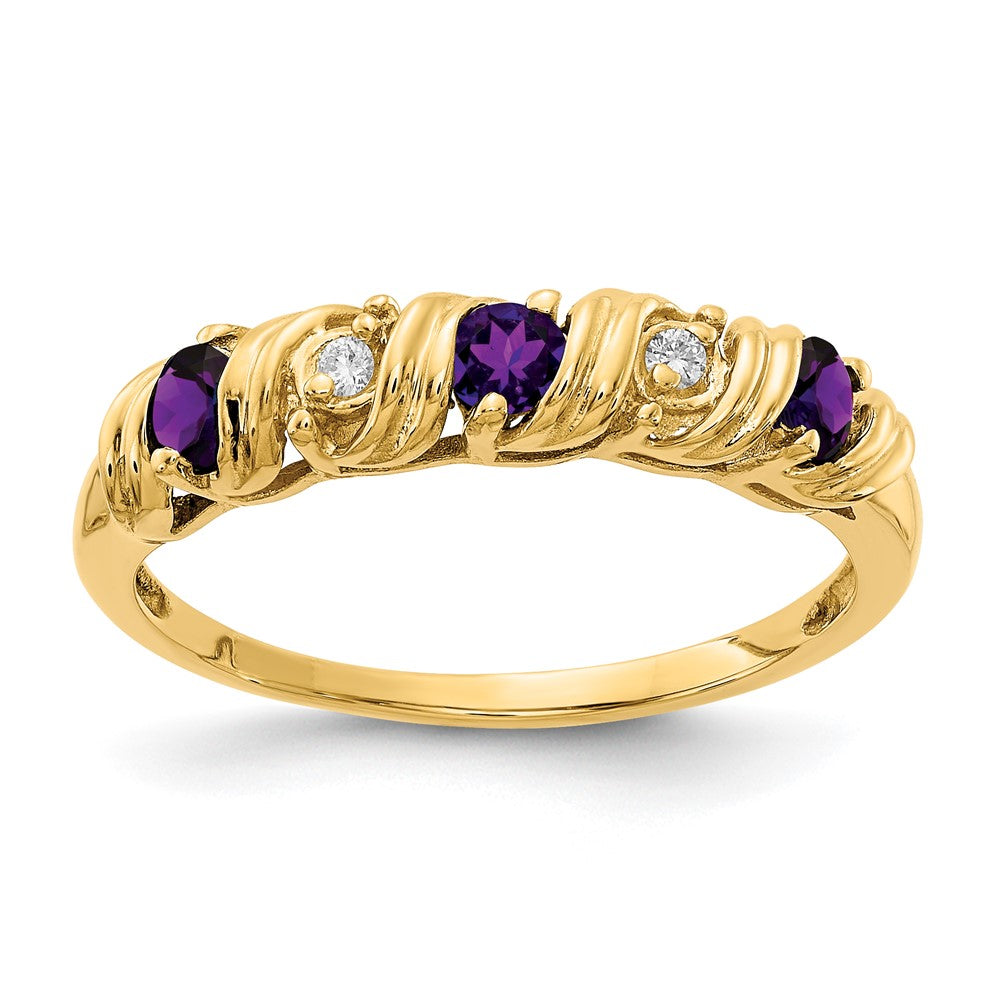14K Gelbgold 2.75mm Amethyst A Echt Diamant Ring