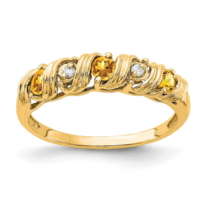 14K Gelbgold 2.75mm Citrin Vs Diamant Ring