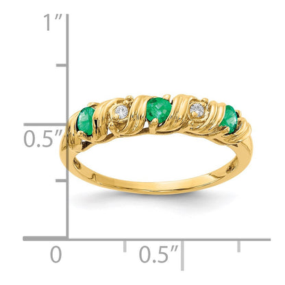 14K Gelbgold 2.75mm Smaragd A Echt Diamant Ring