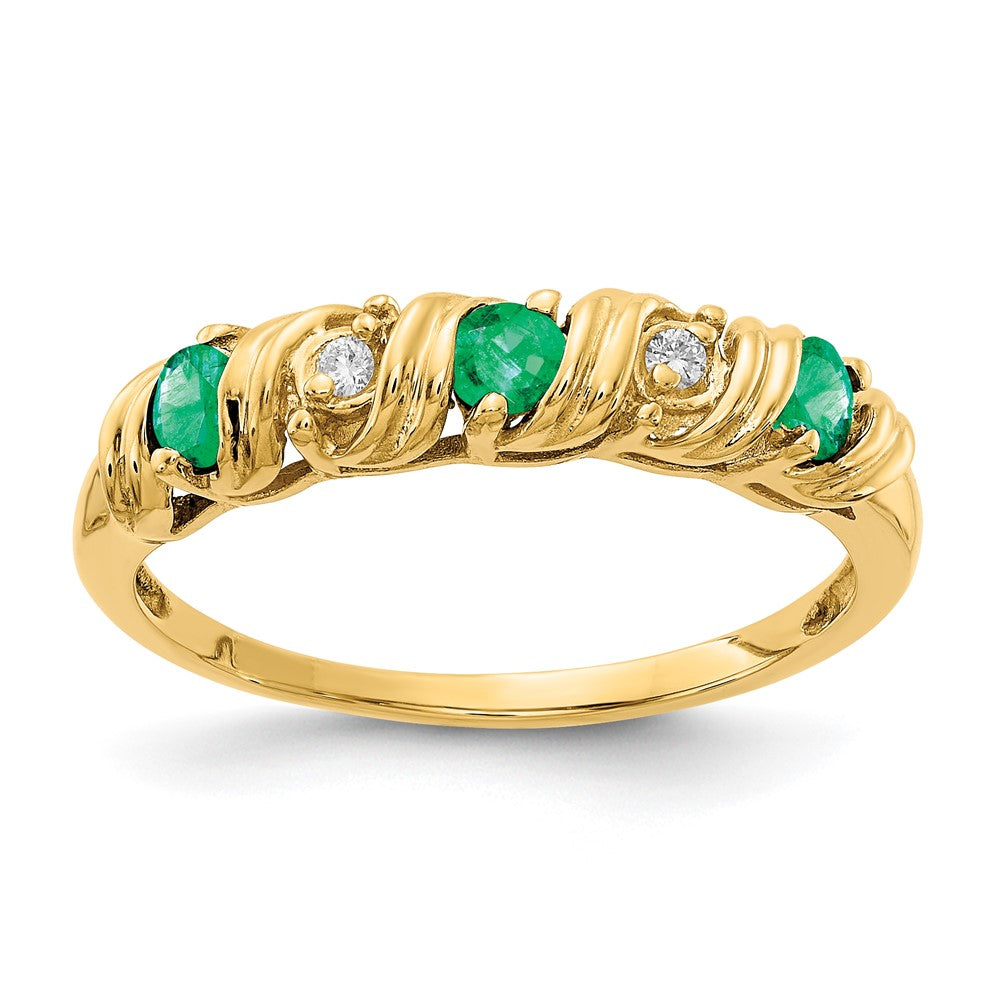 14K Gelbgold 2.75mm Smaragd A Echt Diamant Ring