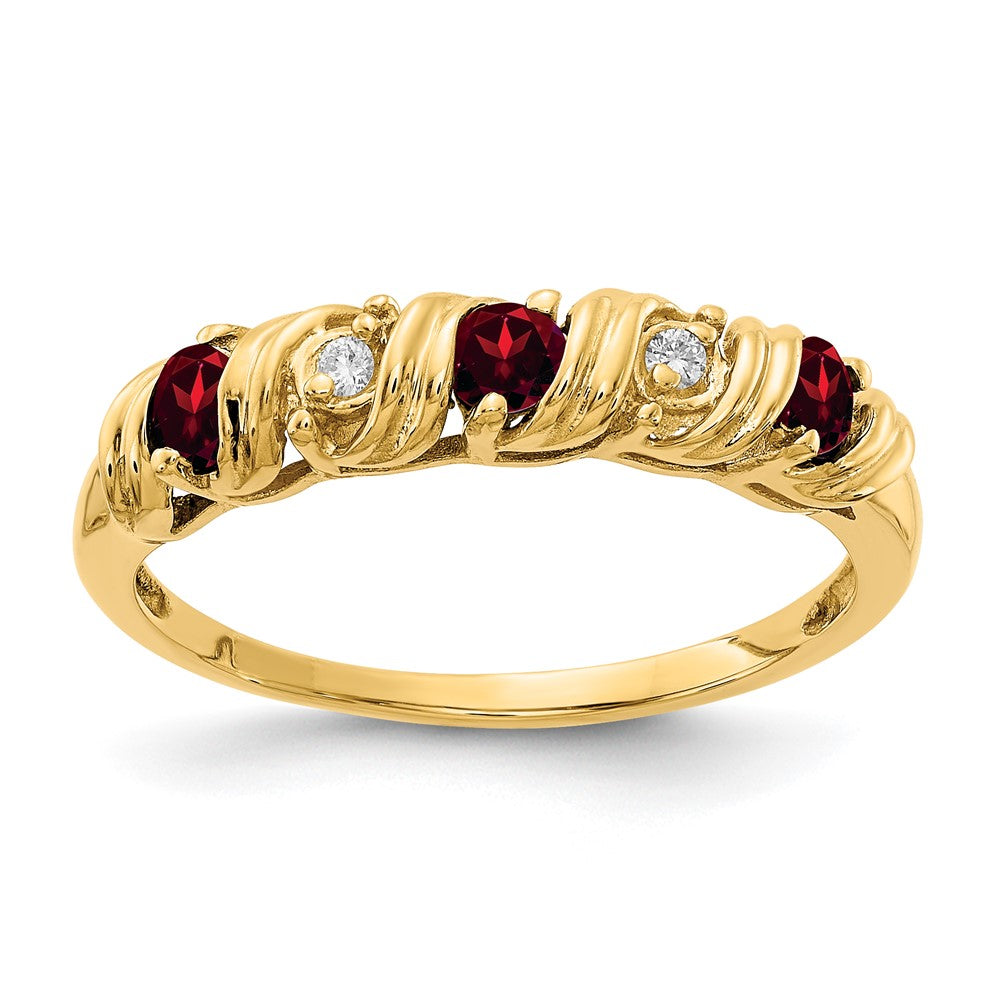14K Gelbgold 2.75mm Granat A Echt Diamant Ring