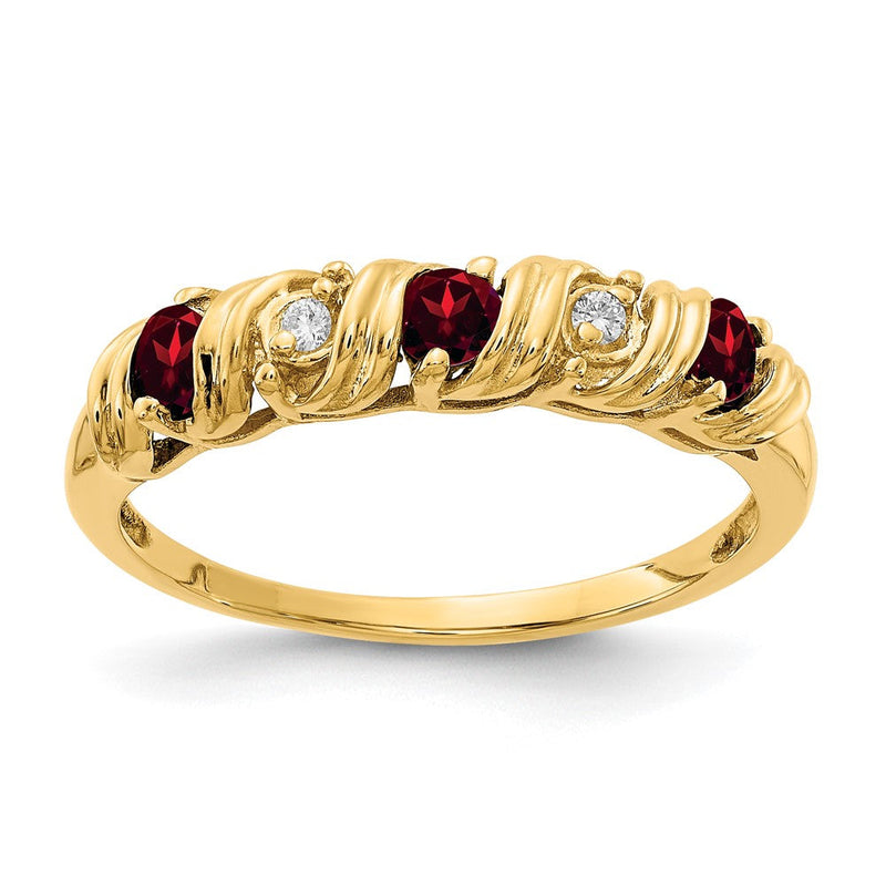 14K Gelbgold 2.75mm Granat A Echt Diamant Ring