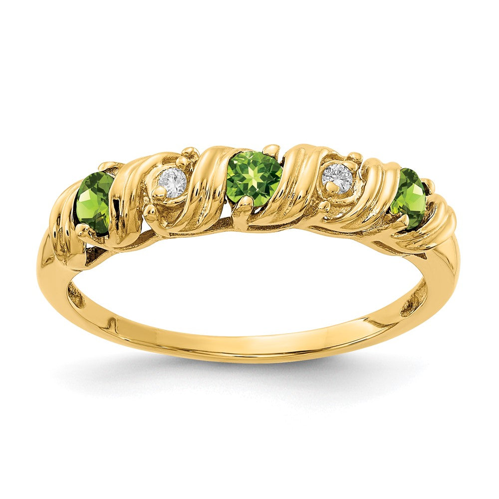 14K Gelbgold 2.75mm Peridot A Echt Diamant Ring