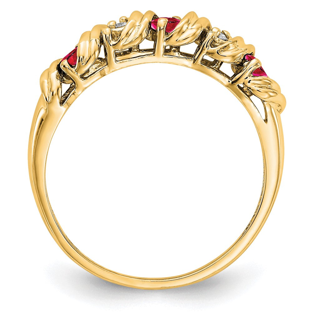 14K Gelbgold 2.75mm Rubin A Echt Diamant Ring