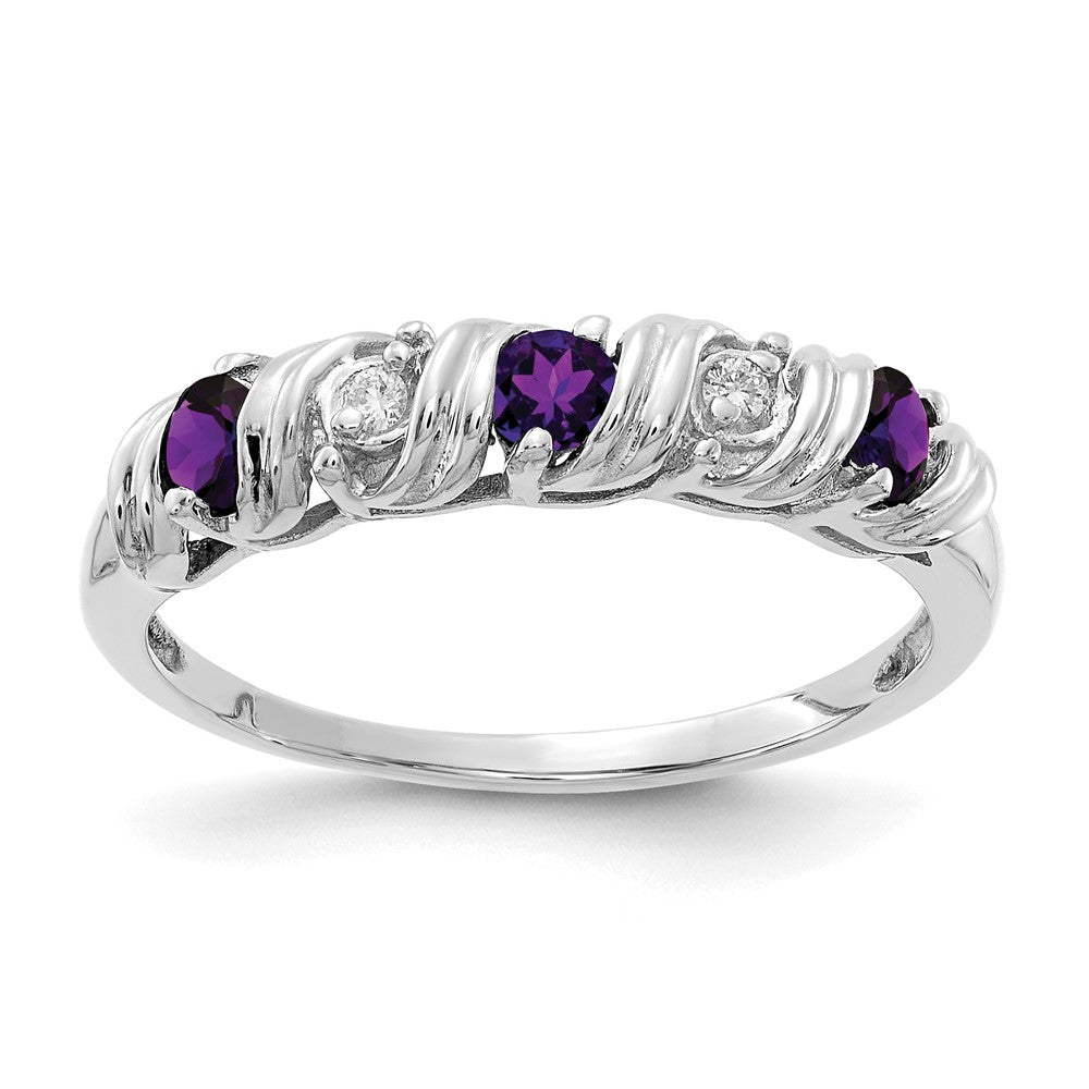 14K Weißgold 2.75mm Amethyst A Echt Diamant Ring