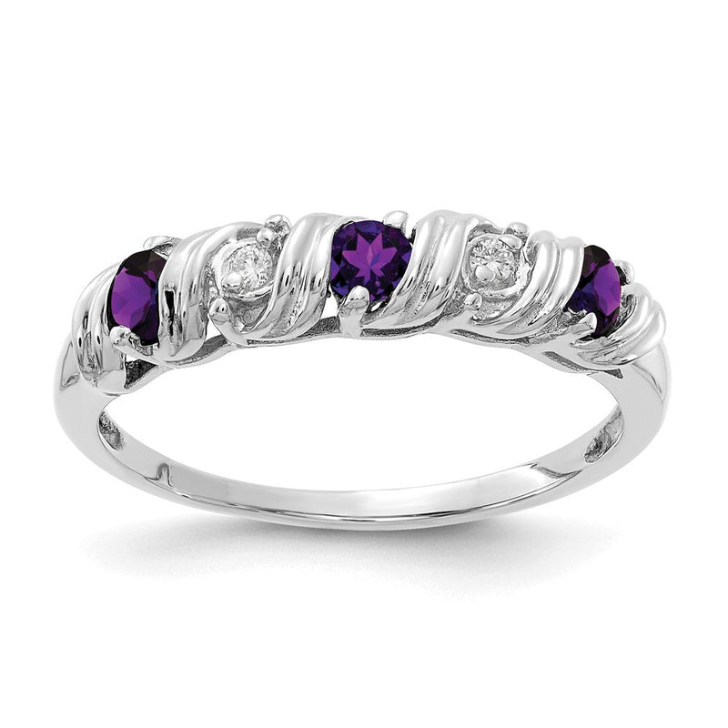 14K Weißgold 2.75mm Amethyst A Echt Diamant Ring