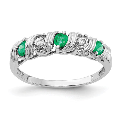 14K Weißgold 2.75mm Smaragd A Echt Diamant Ring