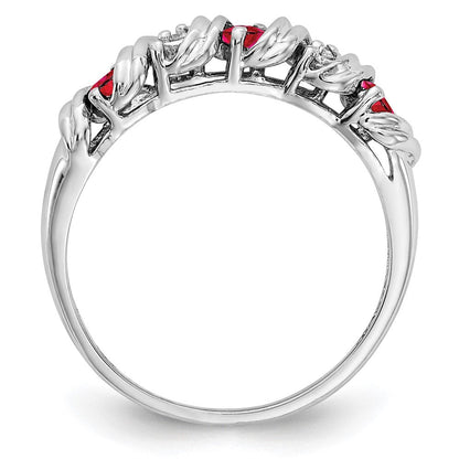 14K Weißgold 2.75mm Rubin A Echt Diamant Ring