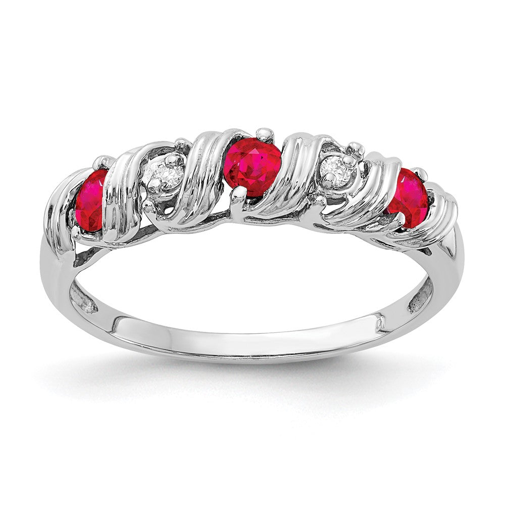 14K Weißgold 2.75mm Rubin A Echt Diamant Ring