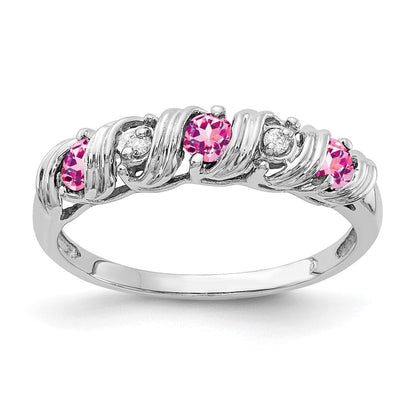 14K Weißgold 2.75mm Rosa Saphir Aa Diamant Ring