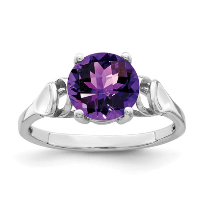 14K Weißgold Ring 8 mm mit Amethyst im Schachbrettschliff