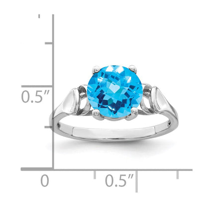 14K Weißgold 8 mm Ring mit Blautopas im Karo-Schliff