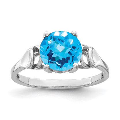 14K Weißgold 8 mm Ring mit Blautopas im Karo-Schliff