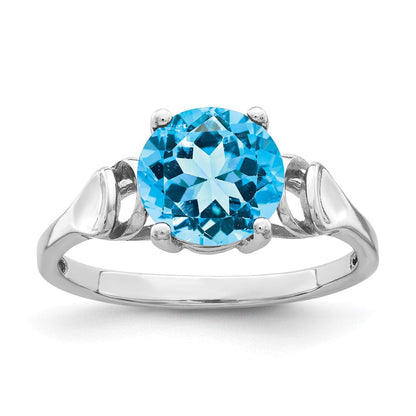 14K Weißgold Ring mit blauem Topas, 8 mm