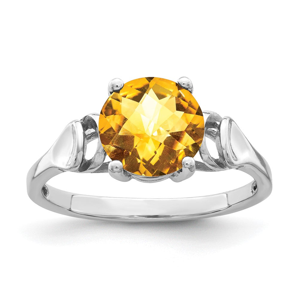14K Weißgold Ring mit Citrin im Karo-Schliff, 8 mm