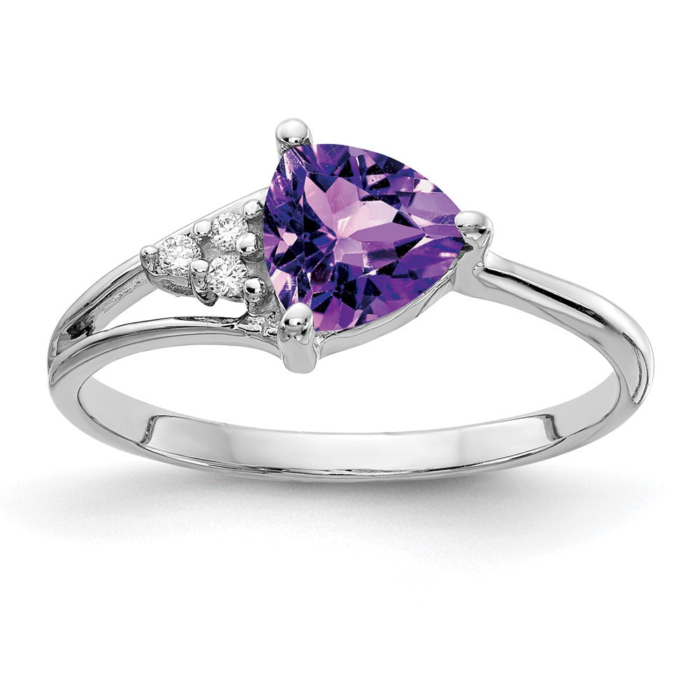 14K Weißgold 6mm Amethyst Aa Diamant Ring