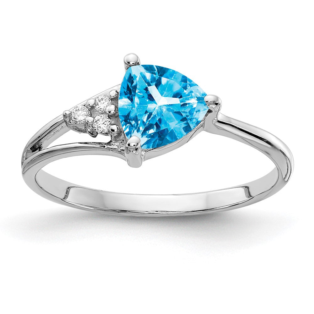 14K Weißgold 6mm Blautopas A Echt Diamant Ring
